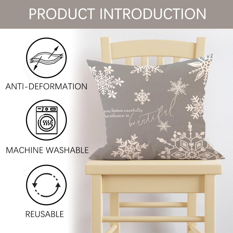Fjfz Hello Winter Grey White Decorative Throw Pillow Cover 18x18 Set of 4  Baby It's Cozy Inside Christmas Snowflake Home Decorations  Pine Tree Holiday Reindeer Farmhouse Cushion Case Decor for Couch - Image 3